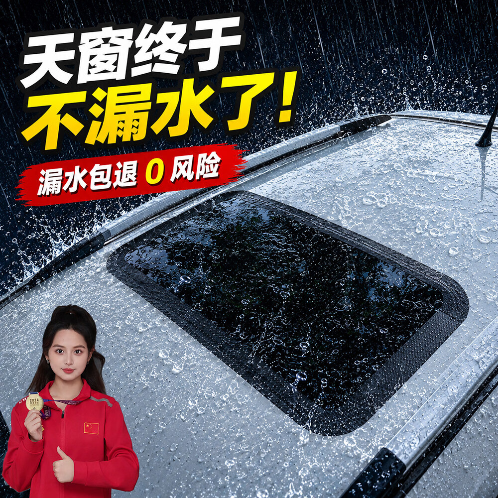 琪森（QINGHEQISEN）汽车天窗密封胶条天窗漏水神器防水密封条天窗封死膜天窗漏水贴 ["【5CM加宽/9米白色碳纤维全景天窗专用+4个圆弧贴"]