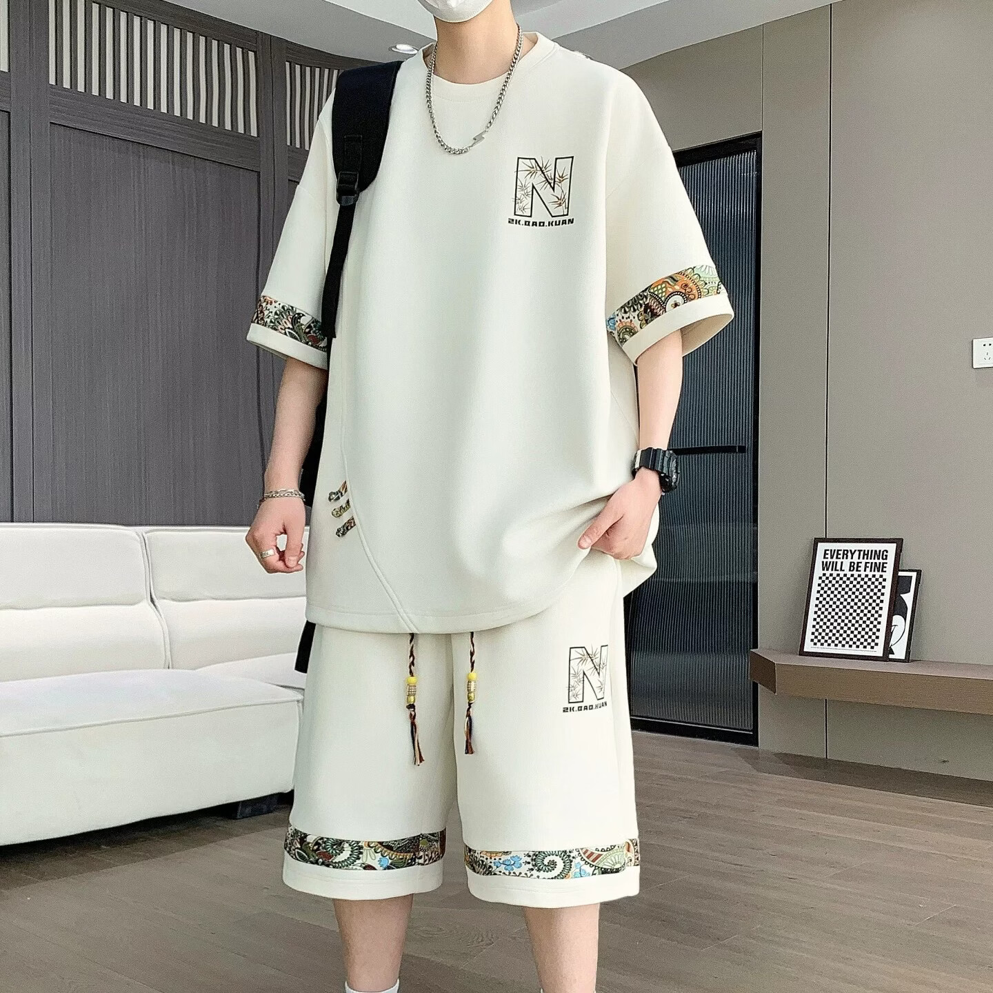 2026新款青年套装韩版休闲运动短袖短裤两件套时尚百搭大码夏装潮 【短袖套装】绿色 5XL (建议195-215斤)