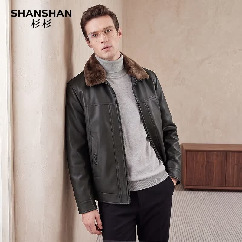 SHANSHAN杉杉羽绒皮衣男冬季新款商务休闲可拆卸领男士长袖防风外套 咖色 4XL 195【推荐体重180-210斤】