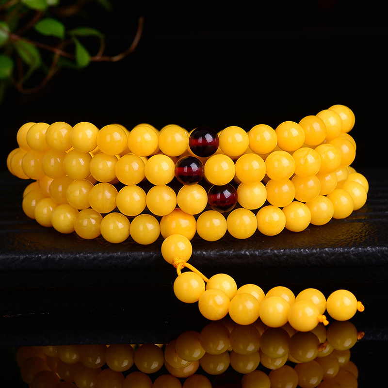 新款黄蜜蜜蜡手串108颗鸡油黄 男士蜜蜡琥珀手链蜡手串女款 图片色 满