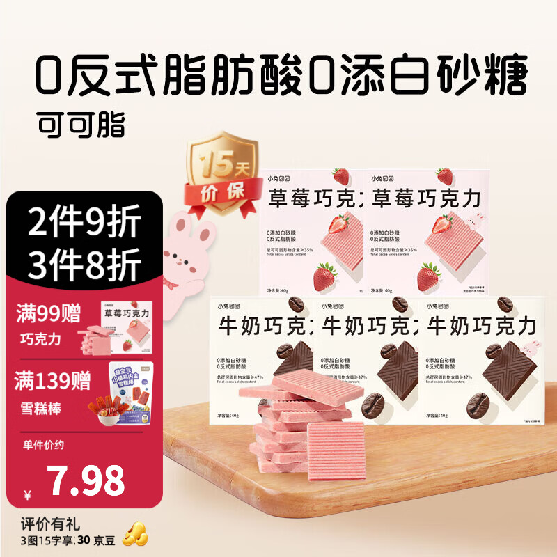 布拉粉小兔团团无添加蔗糖牛奶巧克力进口可可脂健康儿童零食糖果 【高性价比】牛奶味*3+草莓味*2