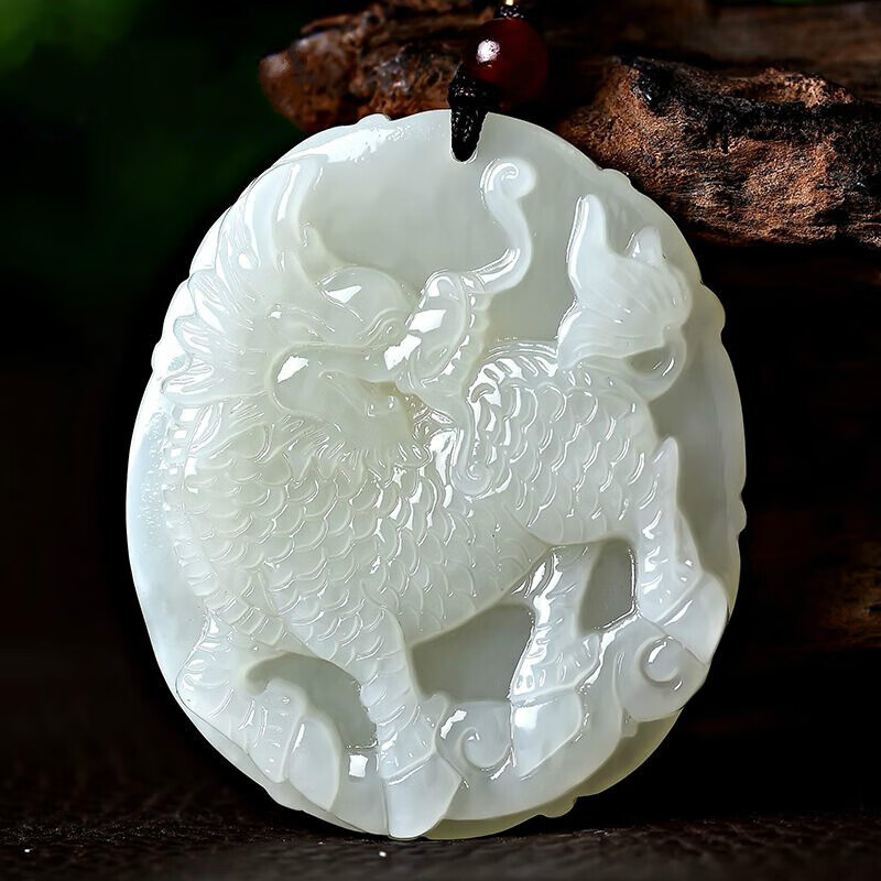 恋上心官方和田玉白玉麒麟吊坠 玉麒麟玉佩挂件男款大麒麟吊坠 图片色