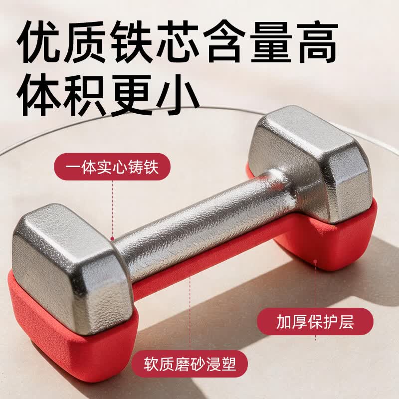 361°彩色浸塑哑铃女士家用健身肌肉手臂塑形轻重量 实心铸铁六角 1kg*2只(粉色)【女士初阶入门】