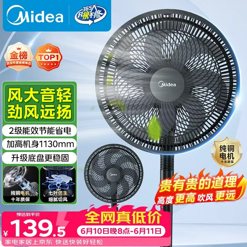 美的（Midea）【超级单品】七叶轻音立式电风扇家用柔风落地扇台式桌面小型风扇大风量节能摇头宿舍电扇 SAF30AB