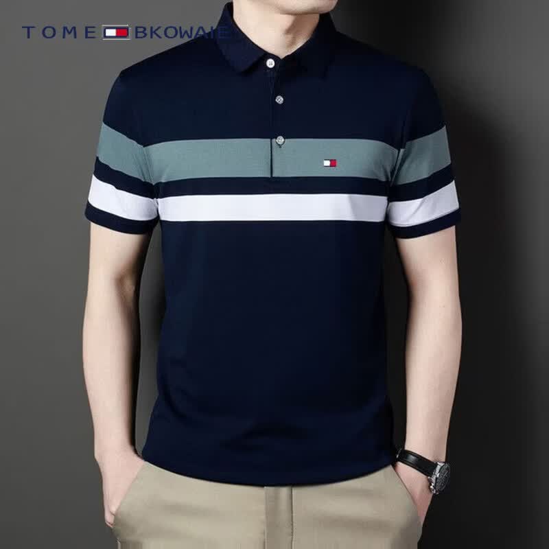 TOME BKOWAIE美国Tomy汤米夏季纯棉短袖T恤中年休闲男士高端POLO衫上衣 卡其色 4XL 190