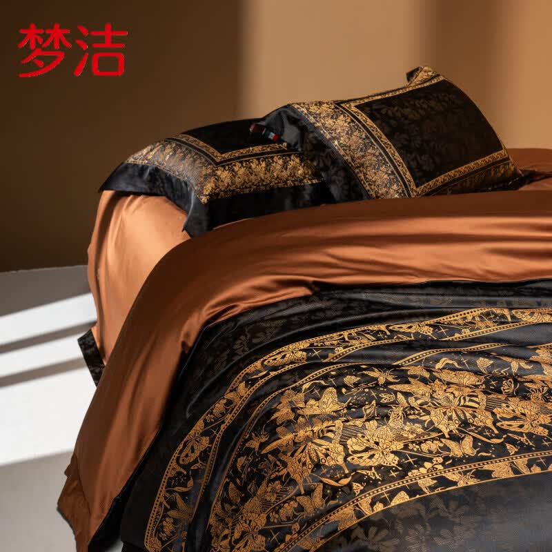 梦洁家纺顶阶艺术家高精密锦缎色织大提花全棉纯棉四件套-夜宴 夜宴 床单款 【】1.5四件套-被套200x230