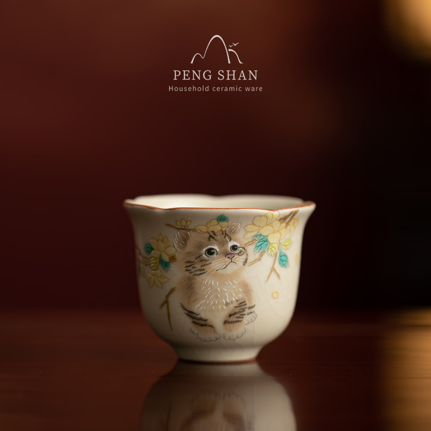 鹏山汝窑茶杯陶瓷品茗杯萌猫功夫主人杯茶具茶盏高颜值开片个人杯家用