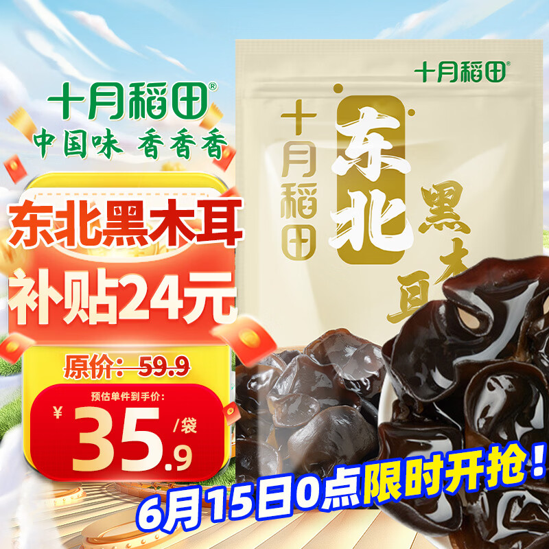 十月稻田 东北黑木耳 500g 干木耳 黑龙江东宁特产 肉厚无根 火锅煲汤炒菜