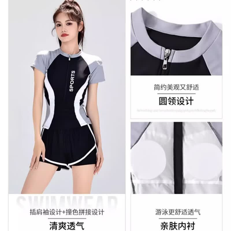 翊尚美泳衣女保守显瘦遮肚防晒罩衫两件套连体套装学生聚拢小胸户外沙滩 藏蓝色 【专业套装】 均码 【推荐80-120斤】