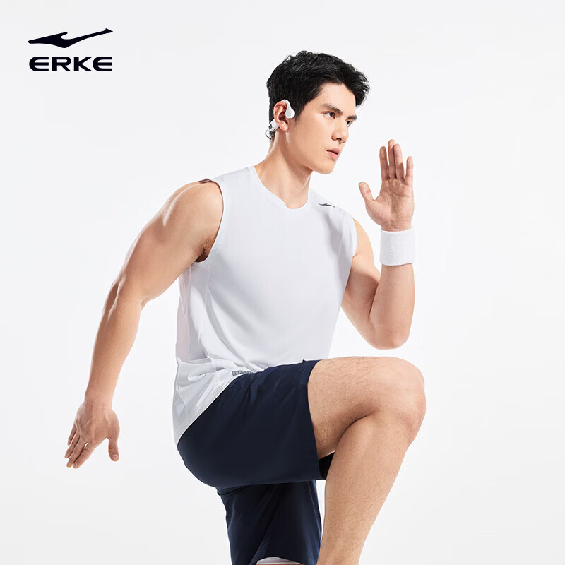 鸿星尔克（ERKE）速干背心男夏季新款男士运动服健身跑步篮球户外冰丝短袖T恤坎肩 正白 XL