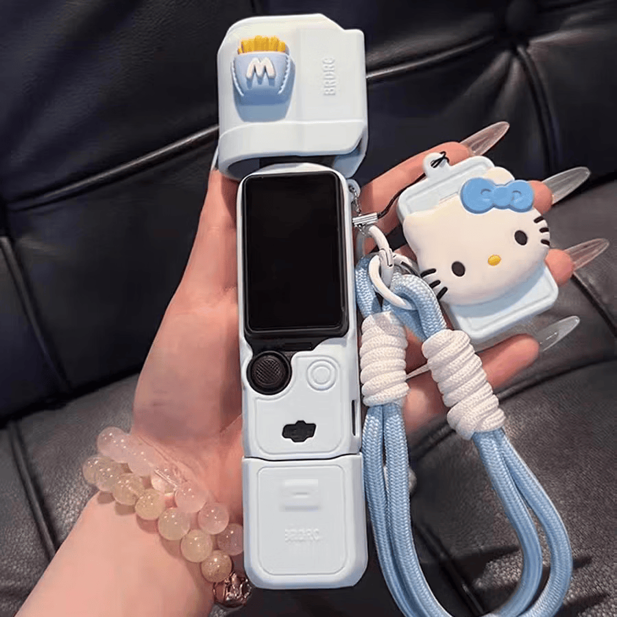 MPPMCK大疆pocket4pro/4/3硅胶保护壳可爱软胶口袋相机配件运动相机保护套 浅蓝色【壳+薯条kt猫+挂绳+螺丝】 大疆pocket4