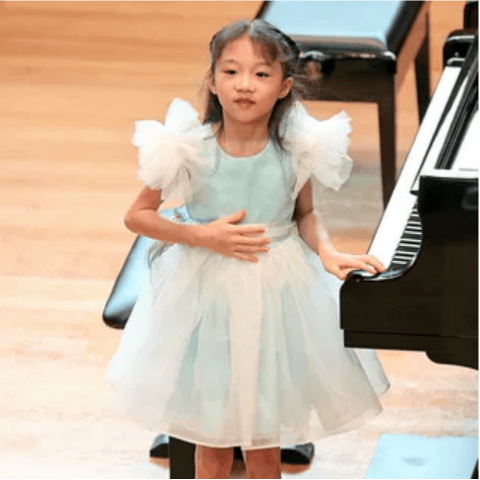 HANAKIMI麒美英国手工定制女童钢琴演出服礼服生日礼物花童公主裙蓬蓬裙 蓝色 110