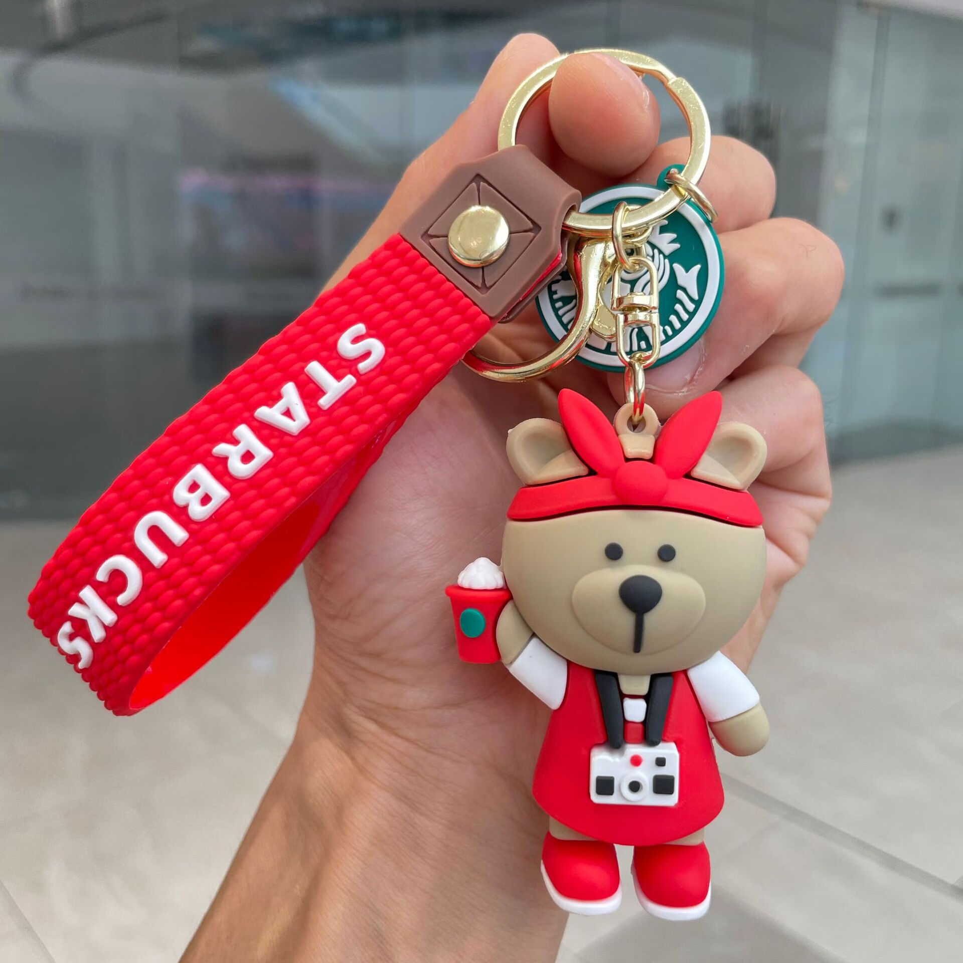 奶茶杯钥匙扣汽车钥匙链可爱小熊公仔包包挂件礼物批发 星巴克-01