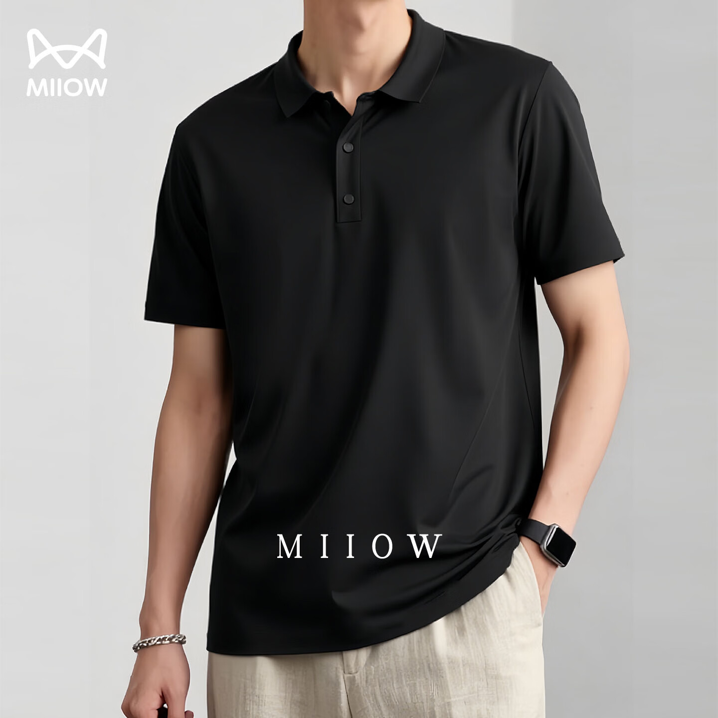 猫人冰丝速干polo衫男短袖夏季新款休闲运动上衣t恤衫衣服 曜石黑 【冰感速干-父亲节礼物】 XL /180(140-160斤）