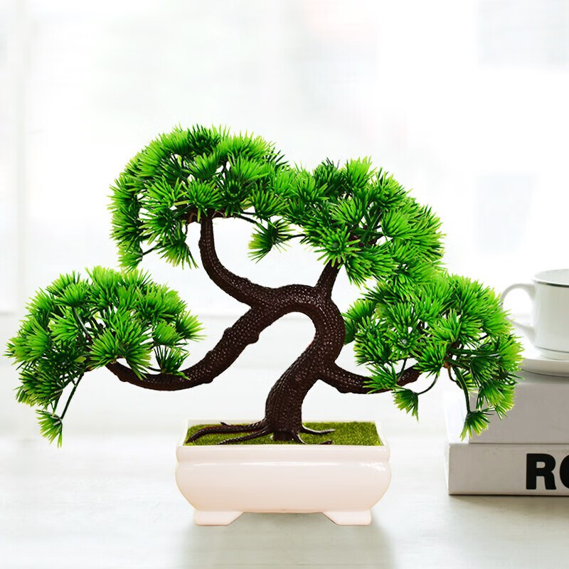 轻銮仿真迎客松盆景仿真花艺小盆栽松树摆件塑料绿植盆景家属家居客厅