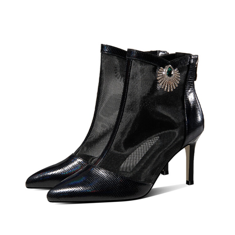 凉靴子尖头性感透气细跟凉靴软皮高跟鞋白色女靴软萌女神气质百搭舒适