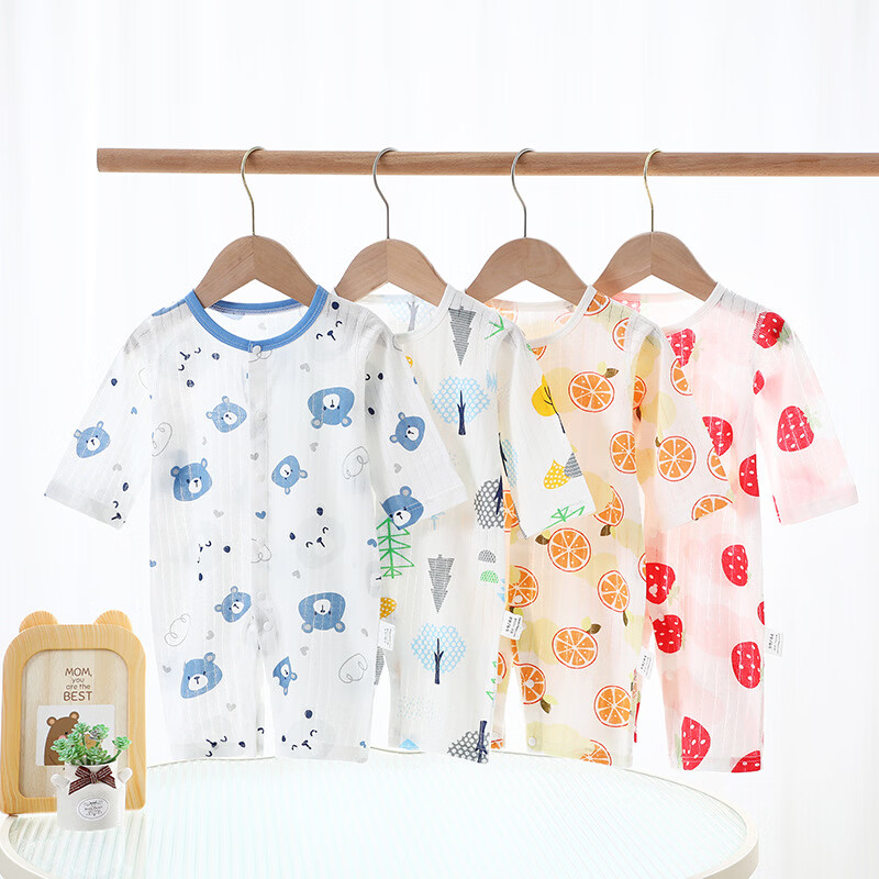 wua·wua婴儿连体衣纯棉a类夏季薄款童装宝宝衣服哈衣新生儿爬服空调服 小树无骨闭哈 25度以上 80cm 6-12个月