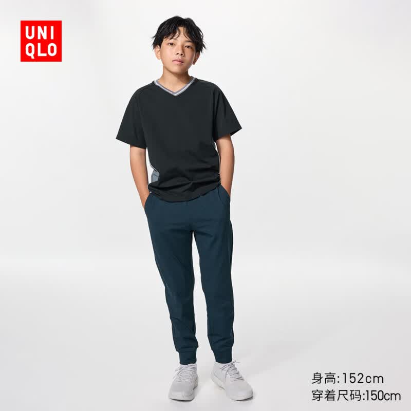 优衣库童装男女童高弹力运动束脚裤/AIRism长裤防蚊483410 471254 483410/68深蓝色 160