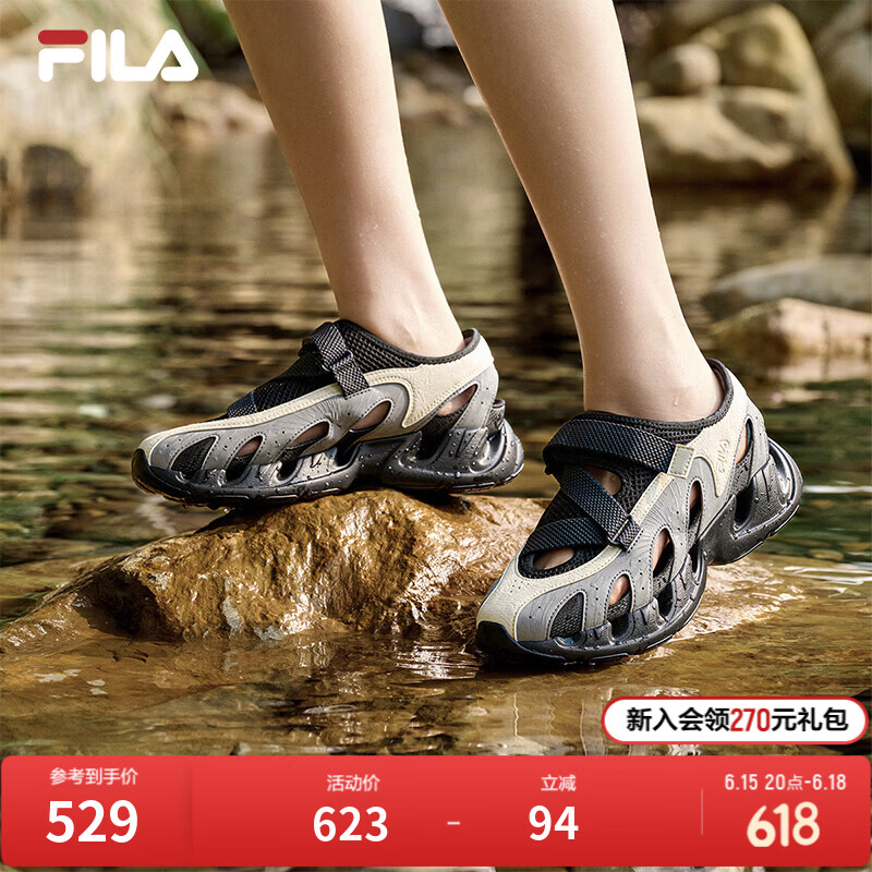 FILA VETTA凉鞋斐乐溯溪鞋女鞋2026夏新款休闲鞋防滑速干运动鞋 古白色/野鸽灰-AA 37.5