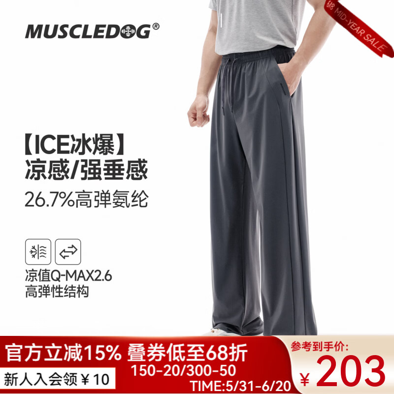 MUSCLE DOG肌肉狗【遛弯裤】26年新款凉感运动长裤男梭织宽松休闲训练健身裤 深灰色 XL
