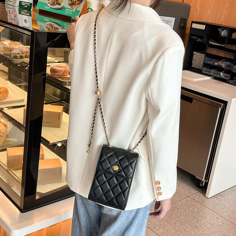 酷奇袋鼠(KUQIDAISHU)牛皮百搭手机包女2026新款潮链条包2023小众设计迷你斜挎包女夏 黑色