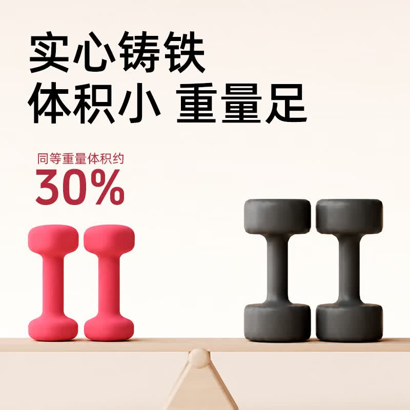 361°彩色浸塑哑铃女士家用健身肌肉手臂塑形轻重量 实心铸铁六角 1kg*2只(粉色)【女士初阶入门】