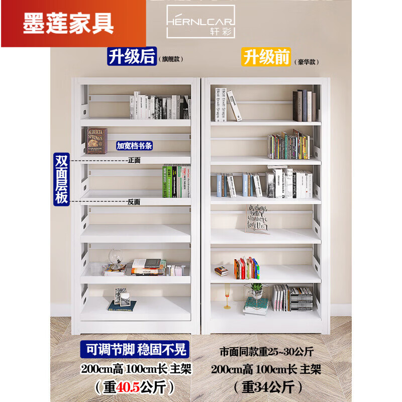 GJXBP轩彩家用图书馆钢制书架落地置物架儿童储物架绘本架铁艺多层书柜 加厚旗舰款六层2米高0.6米长