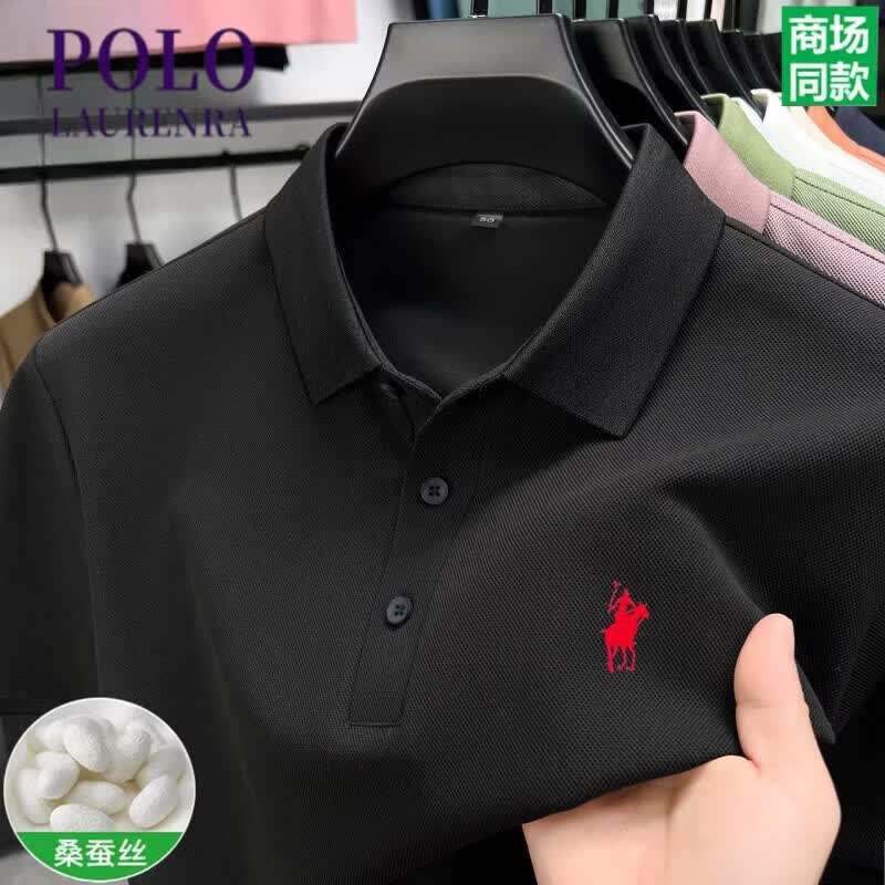 劳伦拉保罗高端polo衫男桑蚕 丝夏季纯色高端刺绣上蚕 丝短袖T恤男士新款 十大奢饰品男装国际一线品牌米黄色 M 一48一建议128斤以下穿