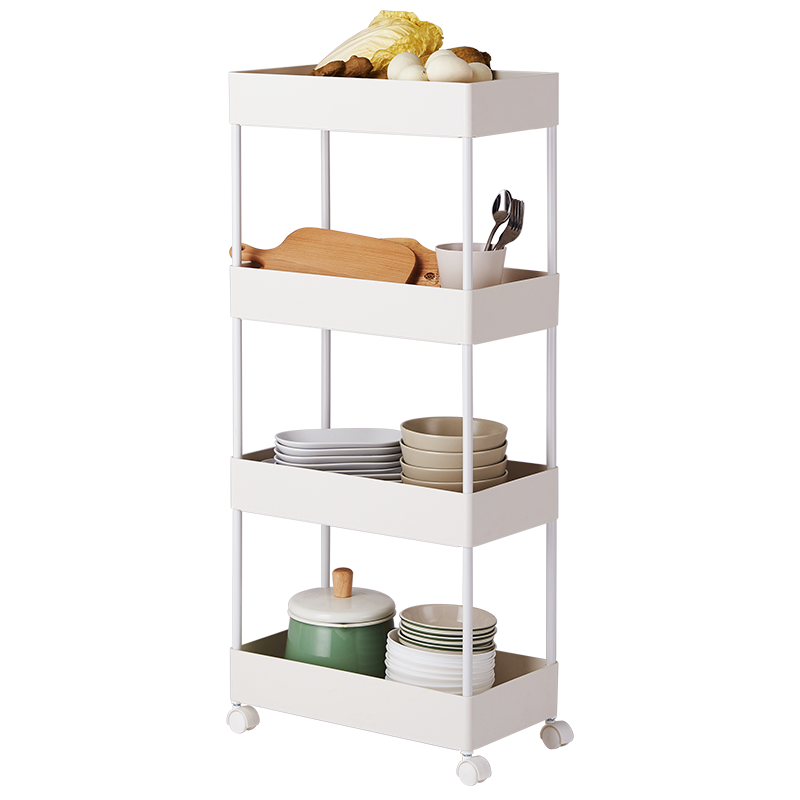 心家宜 带滑轮移动四层置物架40*22*90cm 浴室卫生间家用小推车 厨房落地收纳架 卧室储物架 (象牙白)984235W
