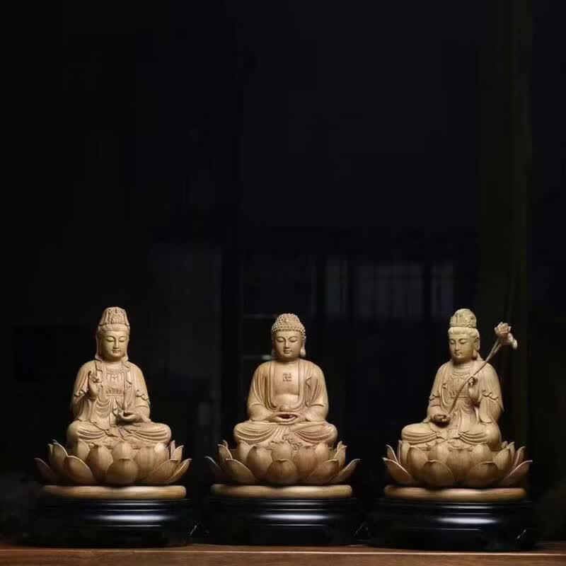 沉香木雕摆件西方三圣阿弥陀佛观世音大势至菩萨根雕客厅办公室 西方三圣36*27*22cm
