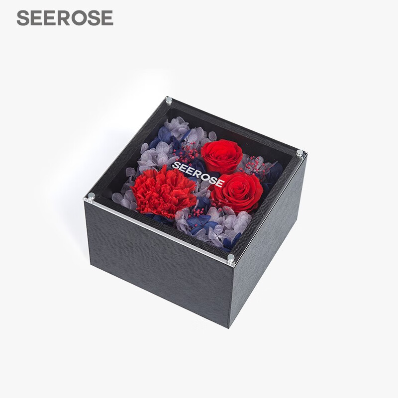 西罗斯（SEEROSE）进口永生花康乃馨玫瑰花束礼盒送长辈妈妈母亲节创意纪念生日礼物 知遇-浓情红