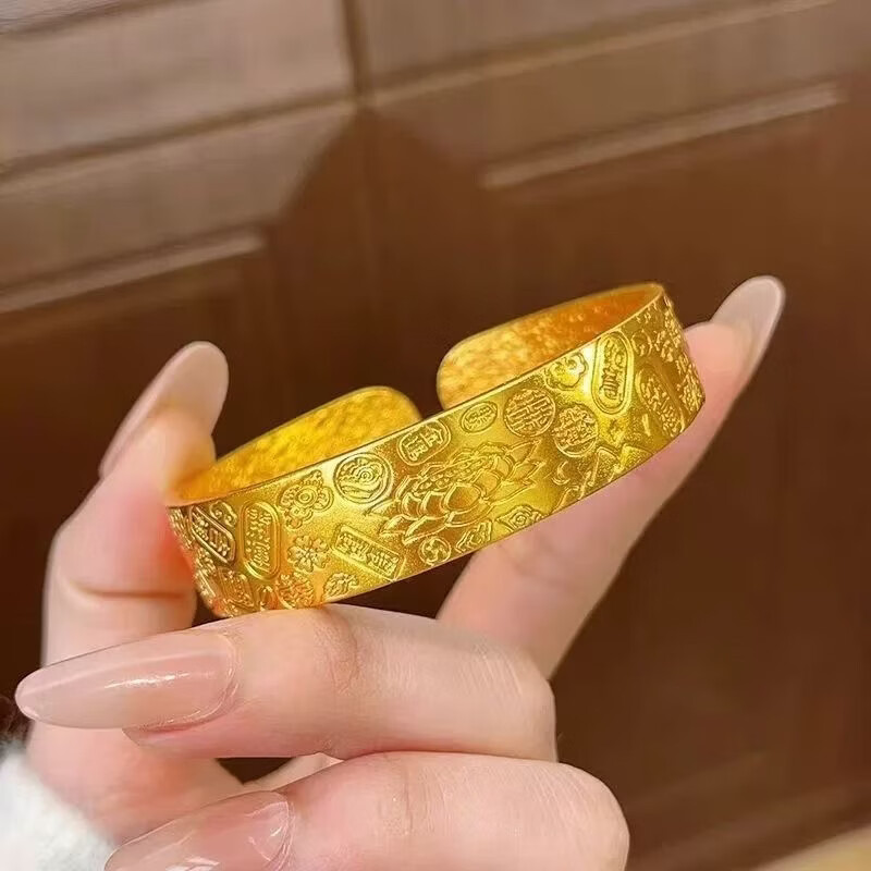 新款錾刻宽面吉言八宝莲花开口手镯复古女手环女款加宽送老婆ZX 【吉言八宝莲花开口手镯】赠精美礼盒
