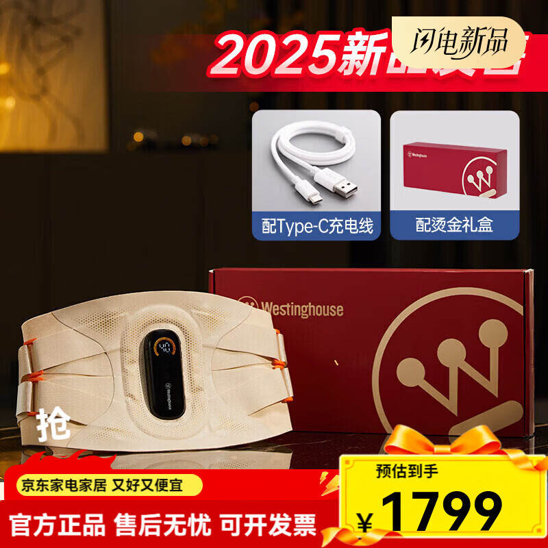 西屋（Westinghouse）美国西屋WS3腰部按摩仪护腰带震动热敷腰椎腰肌暖腹按摩器礼物 WS3云柔杏【震动热敷护腰 4大仿生支撑钢条】
