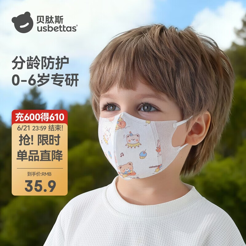 贝肽斯儿童口罩3d立体婴幼儿1一3岁宝宝专用防护口耳罩 欢乐颂曲M码