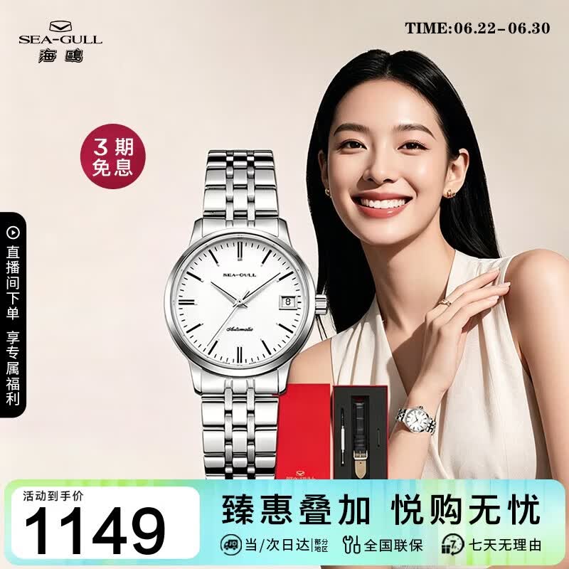 海鸥（SEAGULL）手表女士自动机械表小钢炮日历女士手表生日礼物女表套装816.362L