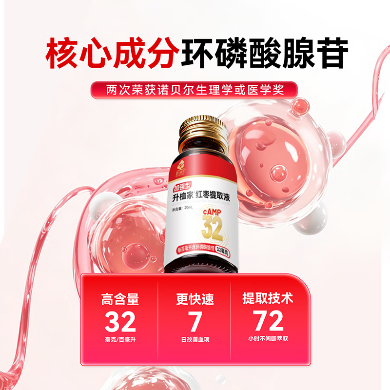 升桖家红枣提取液三甲同款环磷酸腺苷含量32毫克套装 30天巩固稳红套餐 6瓶*10盒