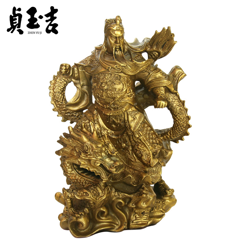 踏祥武财神龙关公黄铜摆件财神像关羽关二爷家居工艺品 骑龙关公(高
