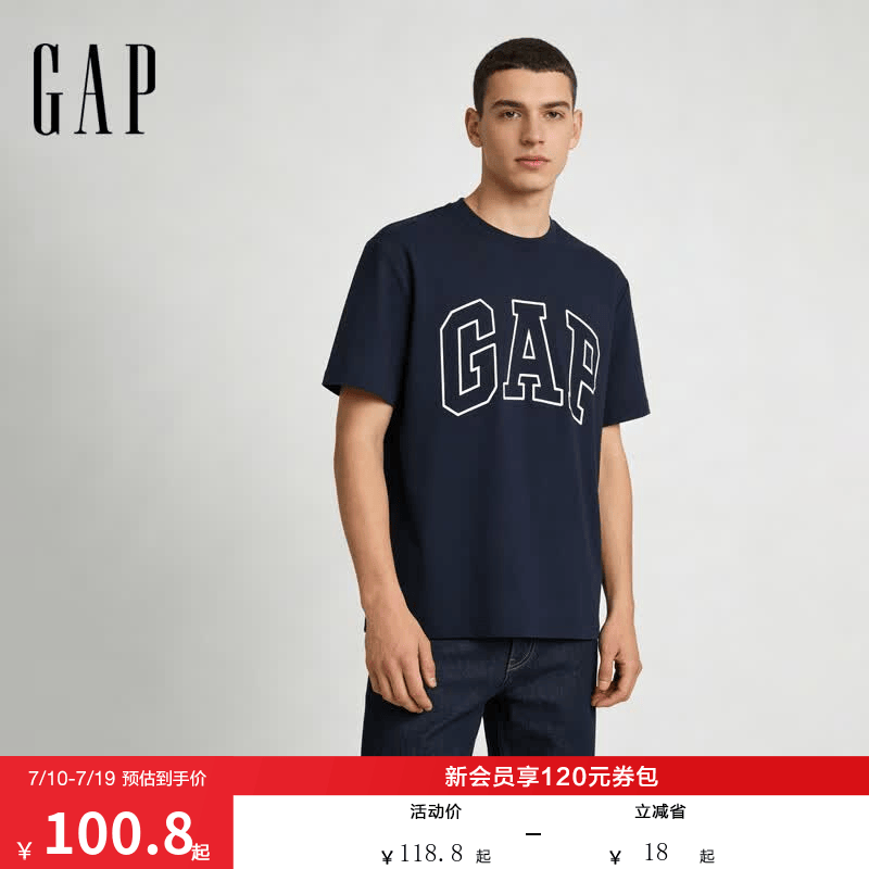 盖璞Gap男女装2026春季款纯棉印花logo短袖T恤美式725617 海军蓝 XL (180/100A) 亚洲尺码