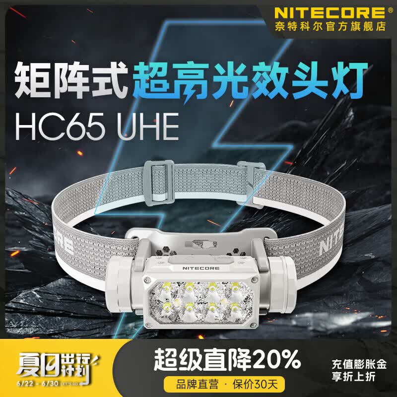 奈特科尔hc65 uhe系列工业级别矩阵式三光源2000流明超亮强光金属头灯 HC65 UHE黑色+6000mAh外接电源套装