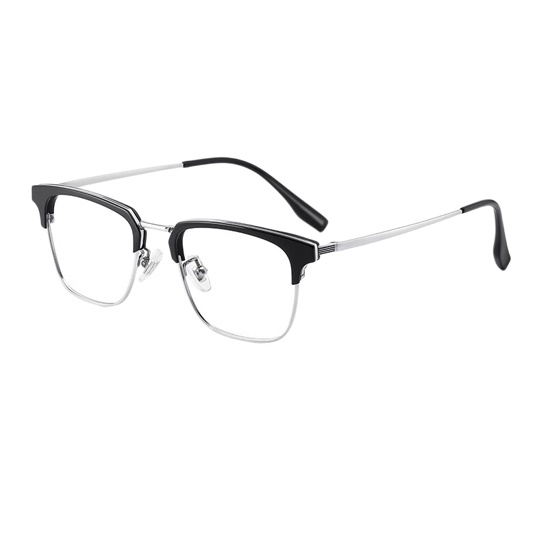依视路（ESSILOR） 钻晶系列防蓝光耐磨高清镜片近视光学定制眼镜男女商务时尚镜框 【新品】金属-眉框-2070SV-银色 镜框+A4 1.56依视路非球面现片