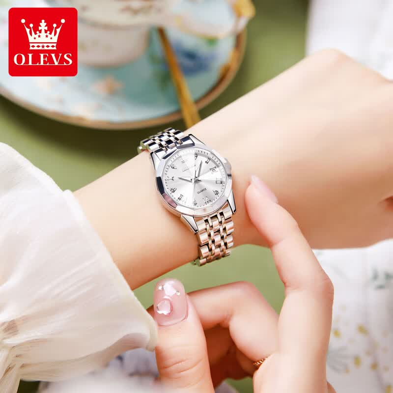 欧利时（OLEVS）瑞士认证品牌女士手表26新款全自动石英十大名表七夕节礼物送女友 钢带本白 · 可试戴【赠表带】