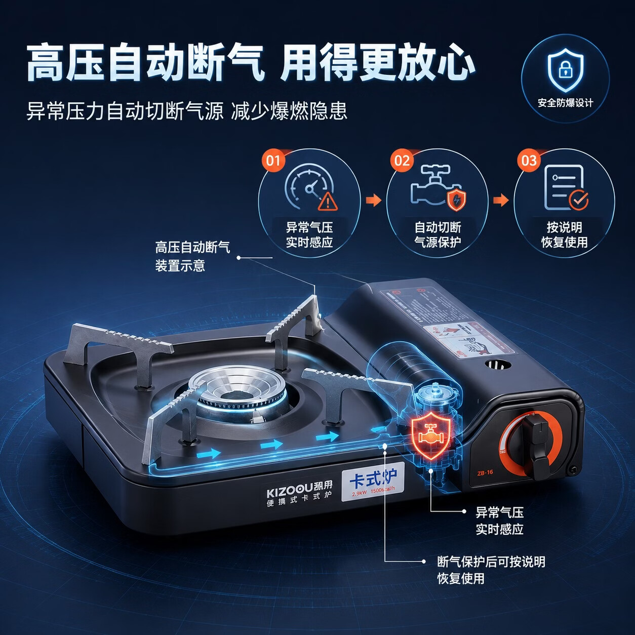 劲舟卡式炉户外野外炉具卡磁炉煤气炊具火锅炉猛火炉野炊露营煮茶炉具 蓝色配防风罩收纳盒+3.5KW超强火力防爆防风耐用