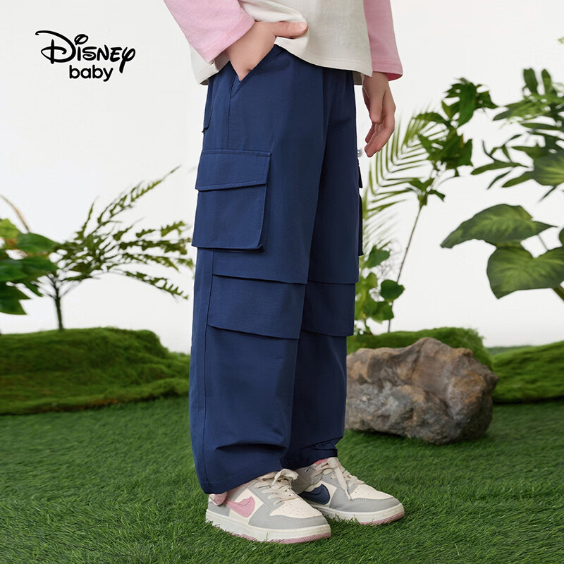 迪士尼(Disney)童装男女童休闲裤2026春秋裤子长裤儿童时尚裤子青少年运动裤子 深蓝-春秋 梭织 160 高155-160cm重85-100斤