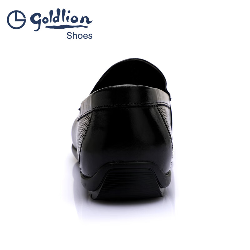 金利来（Goldlion）豆豆鞋男 夏季男士套脚凉皮鞋 冲孔透气商务休闲鞋软皮镂空凉鞋男 黑色 42 比标准码皮鞋偏大一码