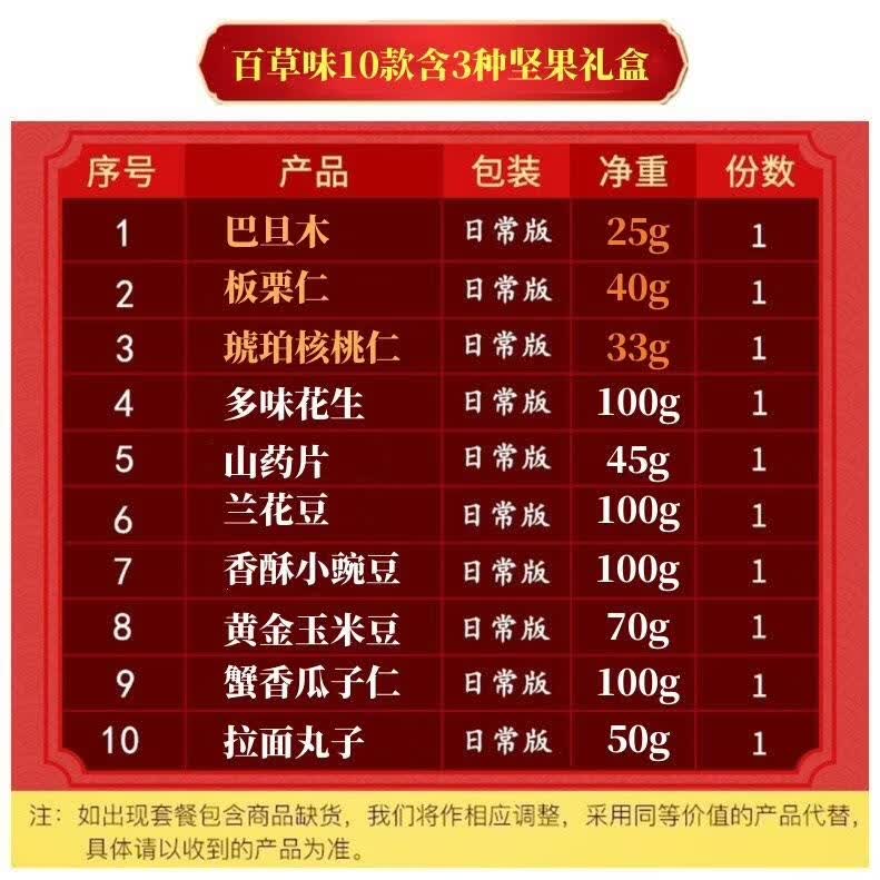 百草味坚果+零食礼盒干果零食大礼包年货节休闲食品年货节送礼 百草味10款含3种坚果礼盒装
