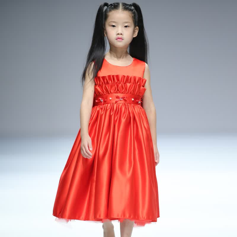 HANAKIMI麒美英国花童钢琴演出服定制红色新年礼服生日礼物女童公主裙 红色 110