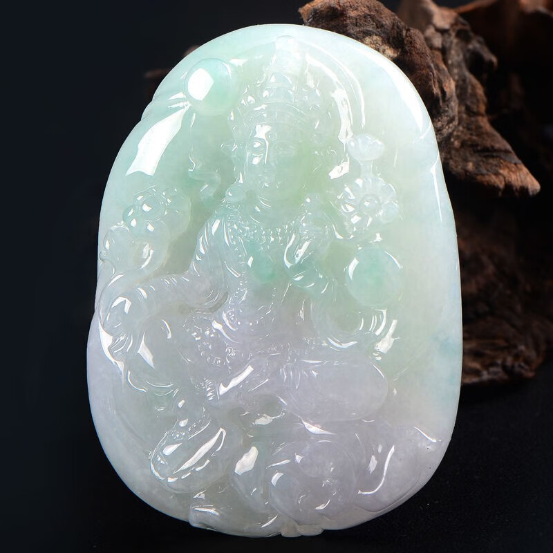 珑翠福缅甸翡翠a货冰糯玉观音度母吊坠 果绿加大翡翠度母玉佩玉坠男