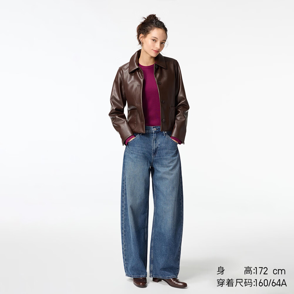 优衣库宽松廓形牛仔裤/常规款女装男装弯刀镰刀裤子479000 482280 479000/67海蓝色 36 /175/90B