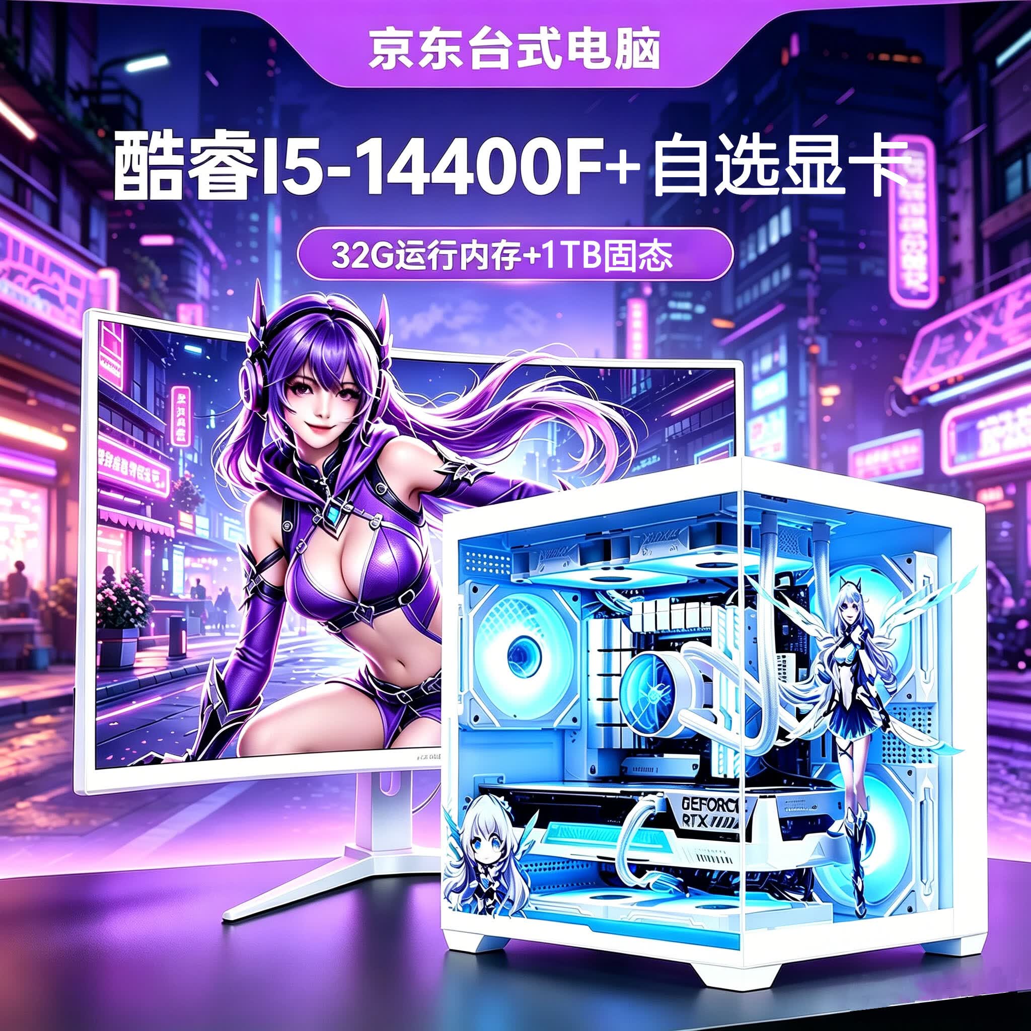 华硕（ASUS）台式电脑全套整机5060独显主机电竞游戏组装机商务办公家用视频剪辑设计渲染AI漫剧企业补贴品牌机 i7-14700F+32G+1TB固态+华硕版 显卡：RTX5060 8G 海景房粉色+32寸显示器