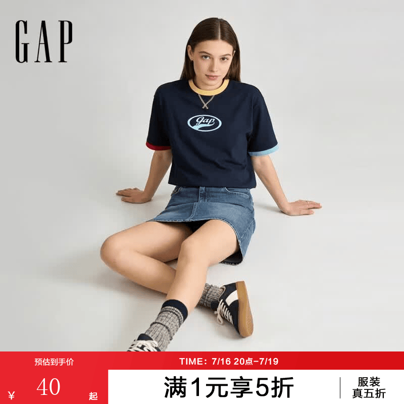 盖璞Gap男女装2026春季新款纯棉logo字母宽松短袖T恤百搭上衣 海军蓝 866079 M (170/92A)亚洲尺码